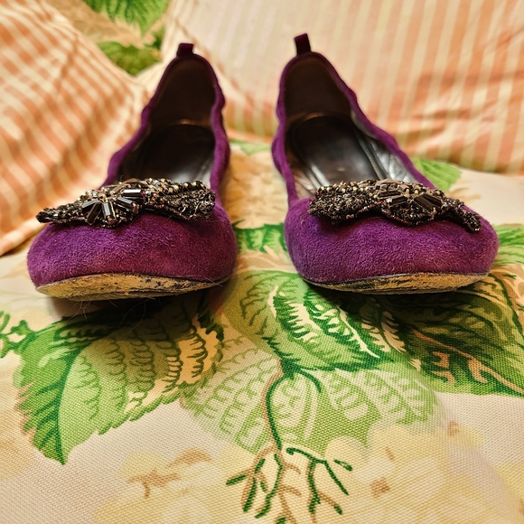 ELIE TAHARI π Lucille Ballet Flats in Grape Jelly purple suede LEATHER - Picture 6 of 16